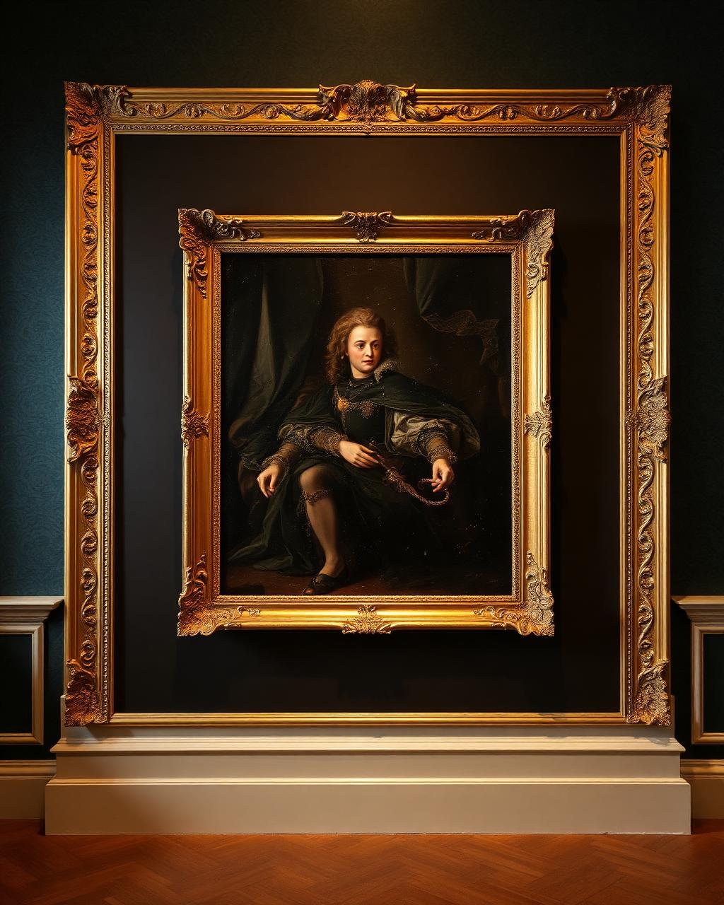 Capolavoro Old Master in cornice dorata illuminato in suite